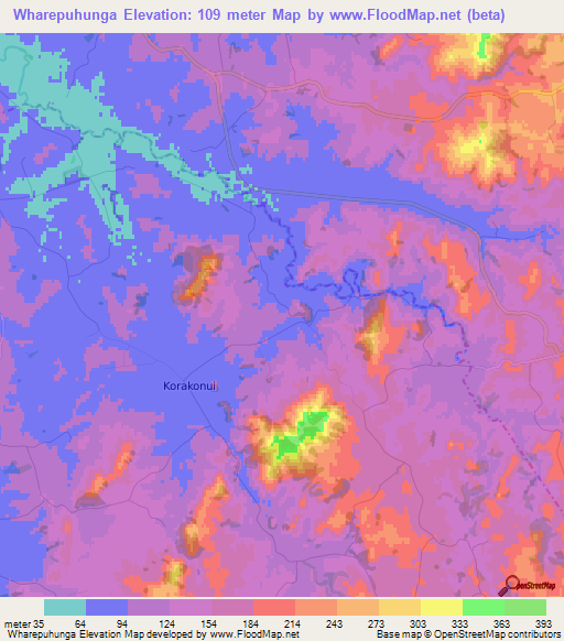 Wharepuhunga,New Zealand Elevation Map