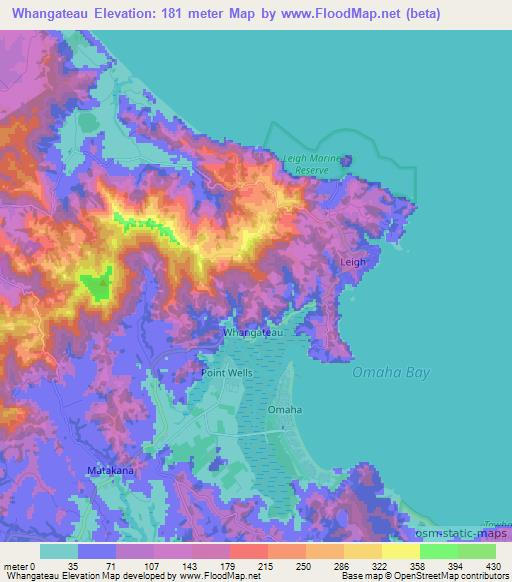Whangateau,New Zealand Elevation Map