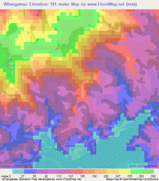Whangateau,New Zealand Elevation Map