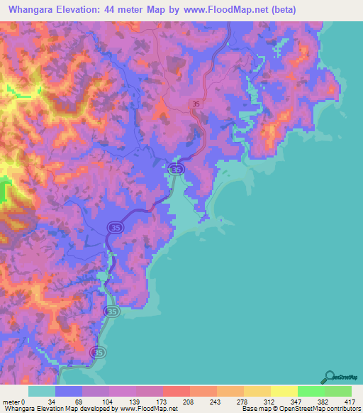 Whangara,New Zealand Elevation Map