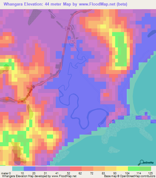 Whangara,New Zealand Elevation Map