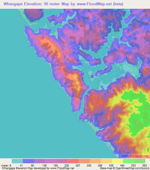 Whangape,New Zealand Elevation Map