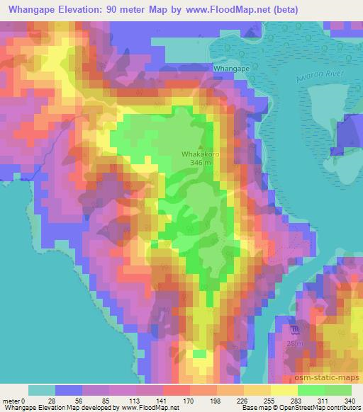 Whangape,New Zealand Elevation Map