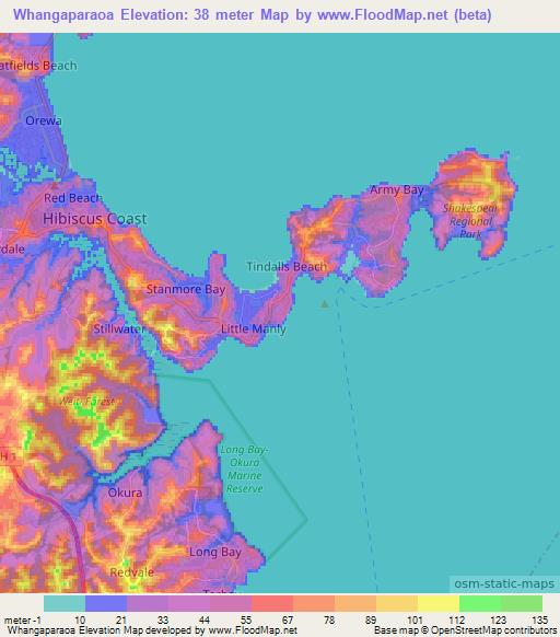 Whangaparaoa,New Zealand Elevation Map