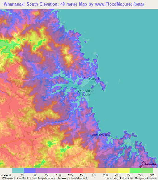 Whananaki South,New Zealand Elevation Map