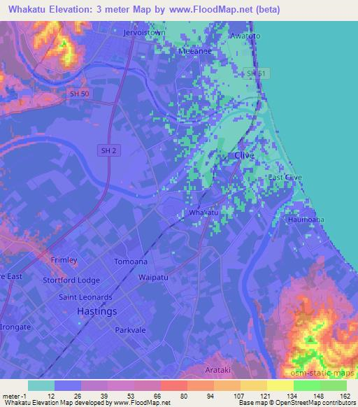 Whakatu,New Zealand Elevation Map