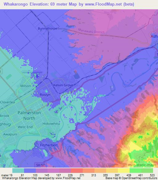 Whakarongo,New Zealand Elevation Map
