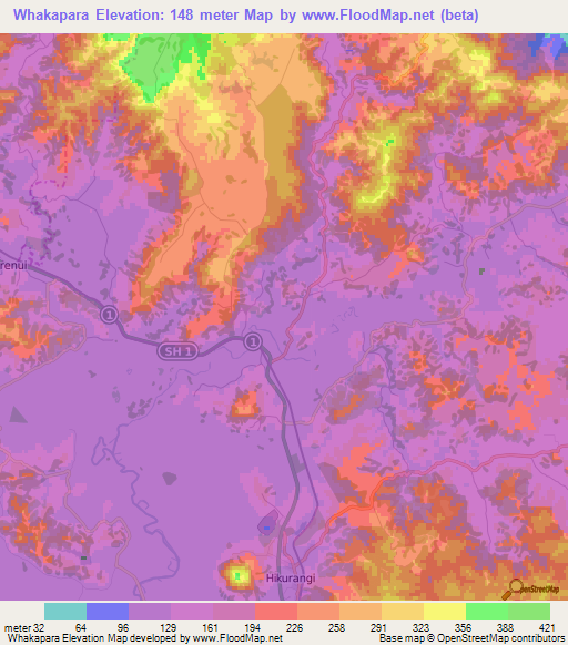 Whakapara,New Zealand Elevation Map