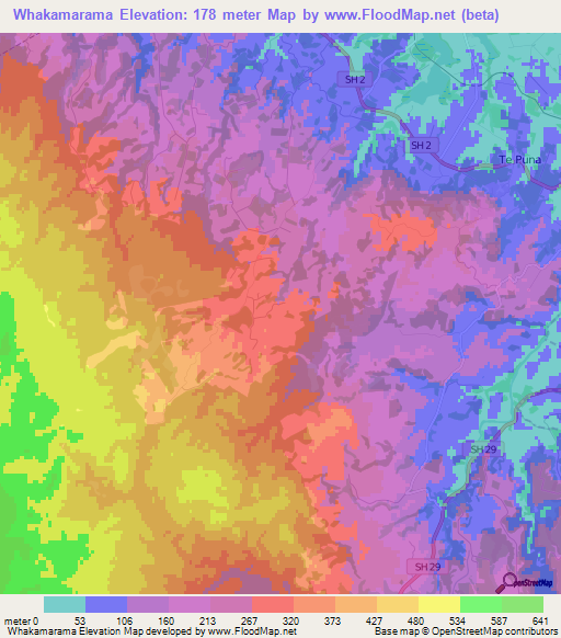 Whakamarama,New Zealand Elevation Map