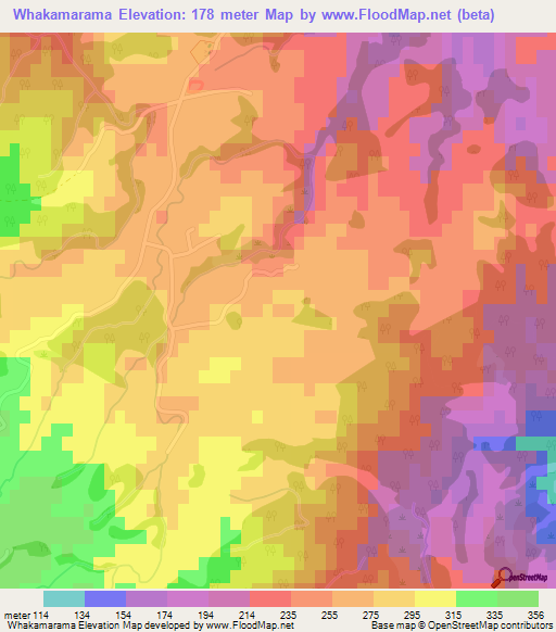 Whakamarama,New Zealand Elevation Map