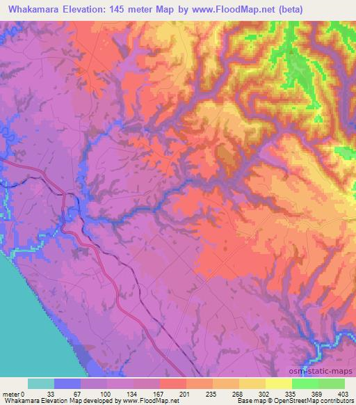 Whakamara,New Zealand Elevation Map