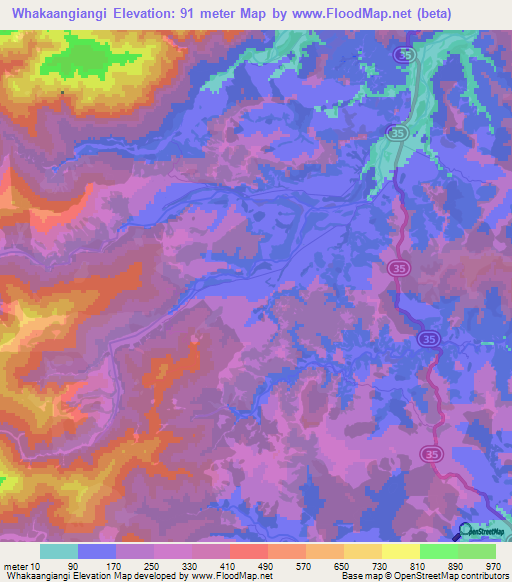 Whakaangiangi,New Zealand Elevation Map