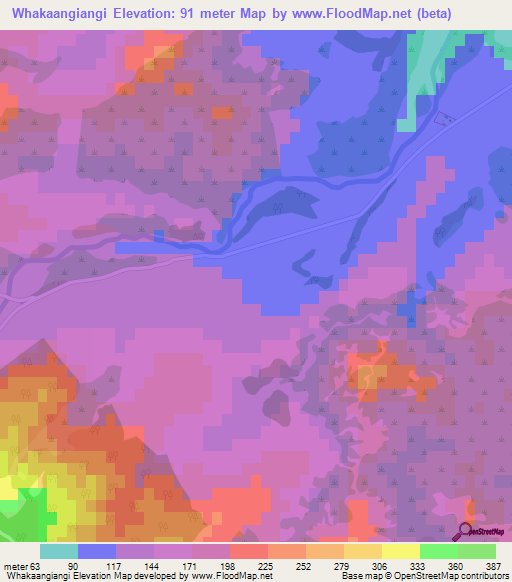 Whakaangiangi,New Zealand Elevation Map