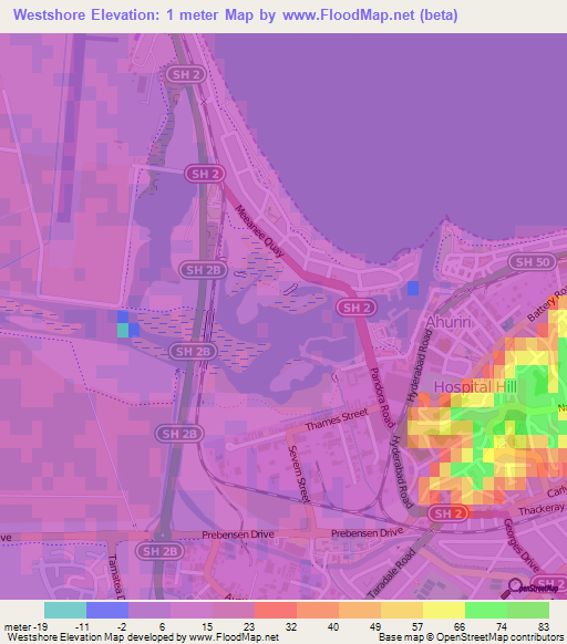 Westshore,New Zealand Elevation Map