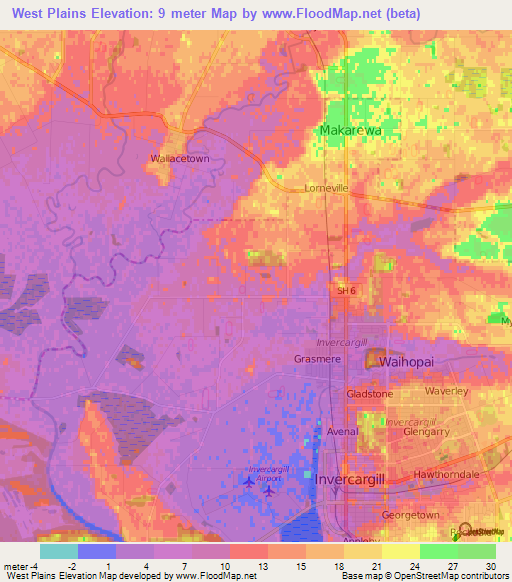West Plains,New Zealand Elevation Map