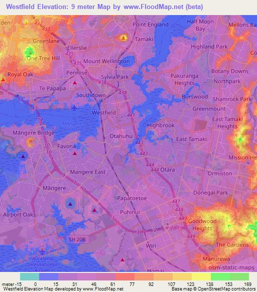 Westfield,New Zealand Elevation Map