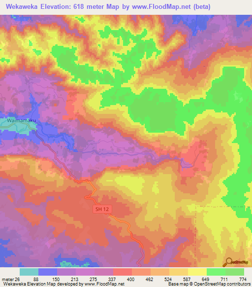 Wekaweka,New Zealand Elevation Map