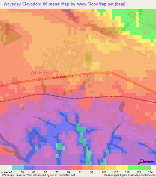 Waverley,New Zealand Elevation Map