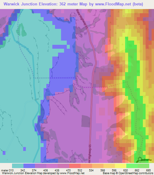 Warwick Junction,New Zealand Elevation Map