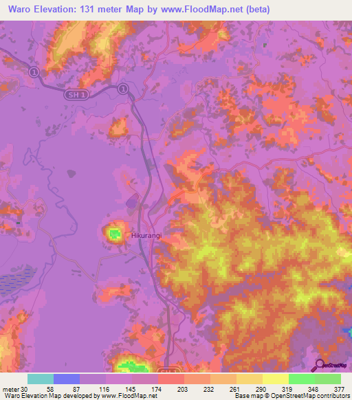 Waro,New Zealand Elevation Map