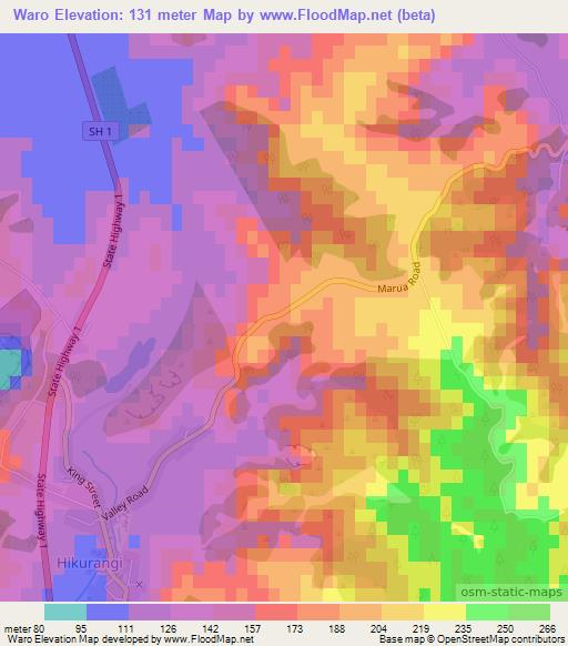 Waro,New Zealand Elevation Map