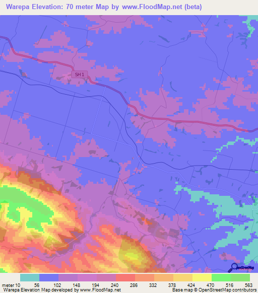 Warepa,New Zealand Elevation Map