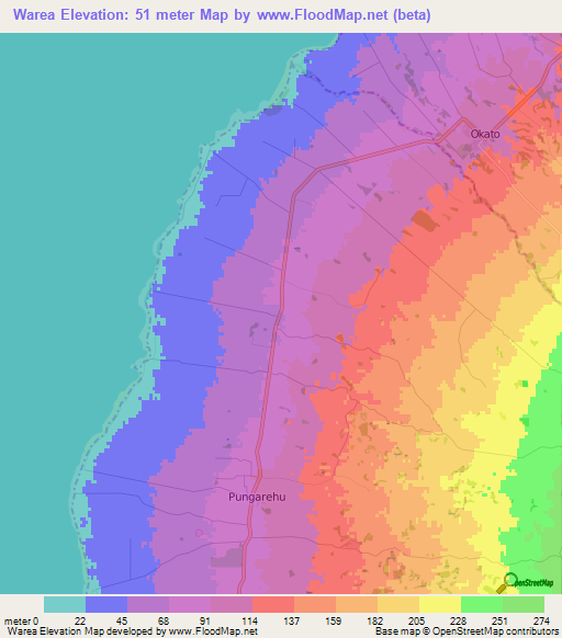 Warea,New Zealand Elevation Map