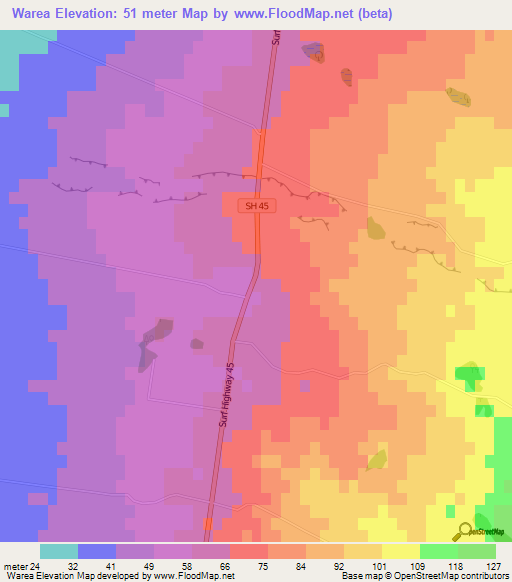 Warea,New Zealand Elevation Map