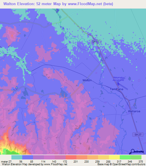 Walton,New Zealand Elevation Map