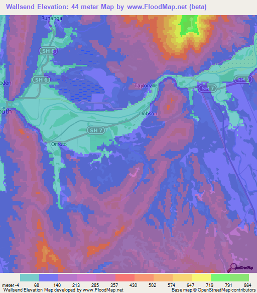 Wallsend,New Zealand Elevation Map