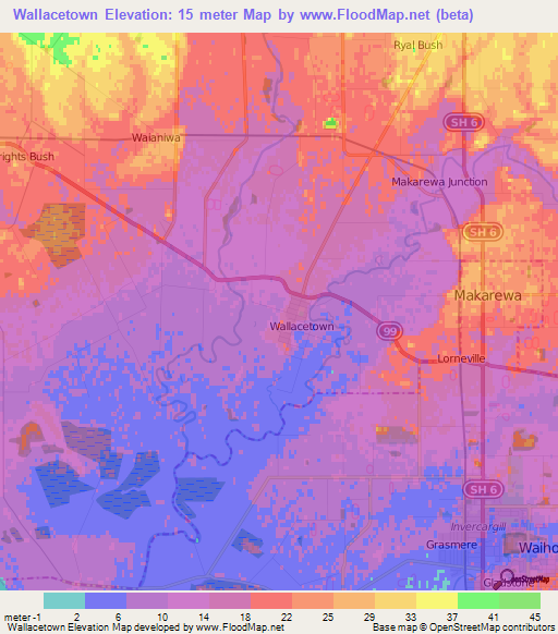 Wallacetown,New Zealand Elevation Map
