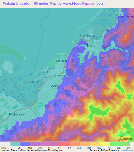 Wakatu,New Zealand Elevation Map