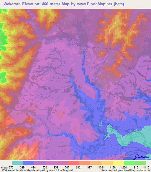 Wakarara,New Zealand Elevation Map