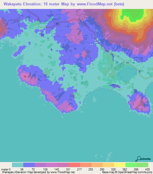 Wakapatu,New Zealand Elevation Map