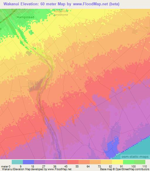 Wakanui,New Zealand Elevation Map