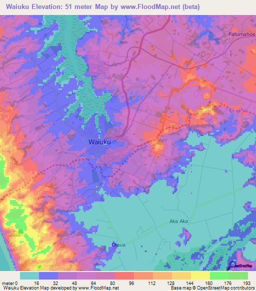 Waiuku,New Zealand Elevation Map
