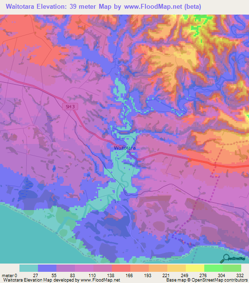 Waitotara,New Zealand Elevation Map