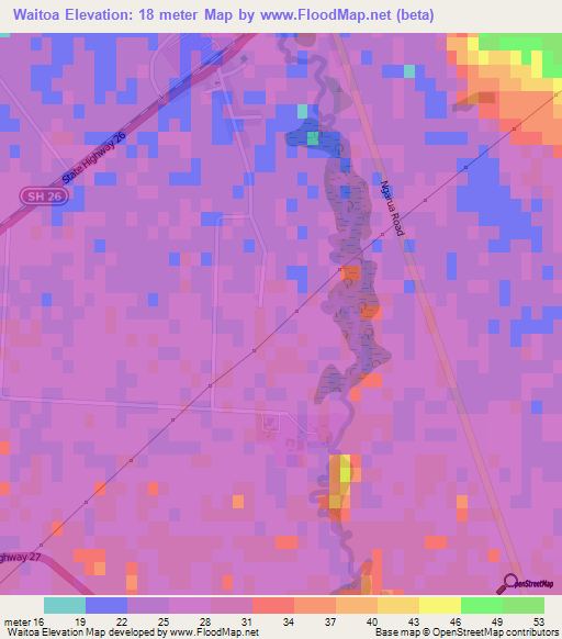 Waitoa,New Zealand Elevation Map