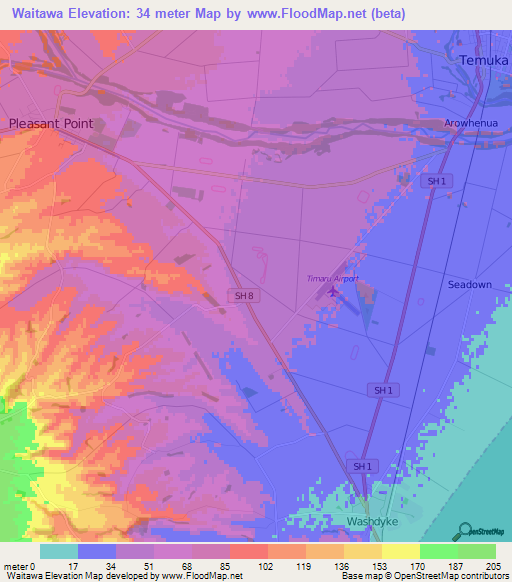 Waitawa,New Zealand Elevation Map