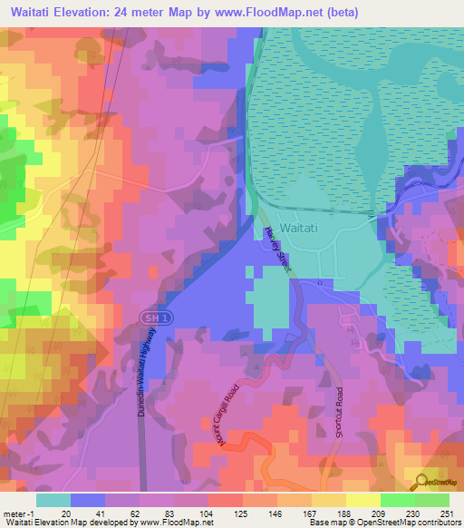Waitati,New Zealand Elevation Map