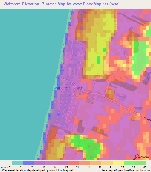 Waitarere,New Zealand Elevation Map