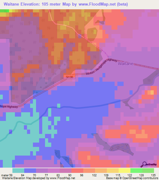 Waitane,New Zealand Elevation Map