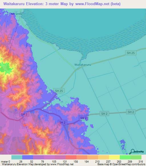 Waitakaruru,New Zealand Elevation Map