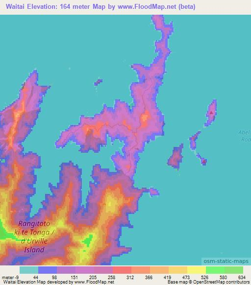 Waitai,New Zealand Elevation Map