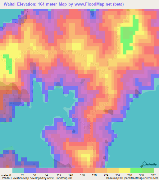 Waitai,New Zealand Elevation Map