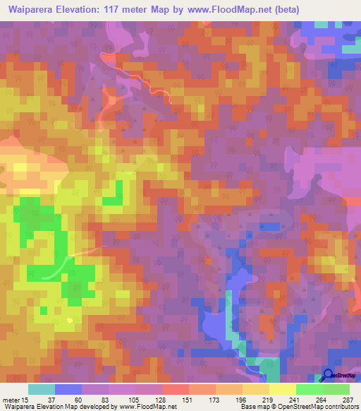 Waiparera,New Zealand Elevation Map
