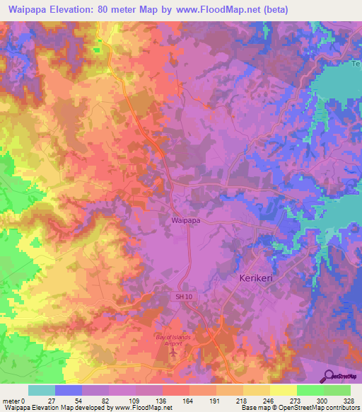 Waipapa,New Zealand Elevation Map
