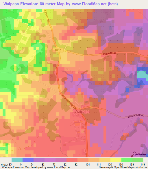 Waipapa,New Zealand Elevation Map