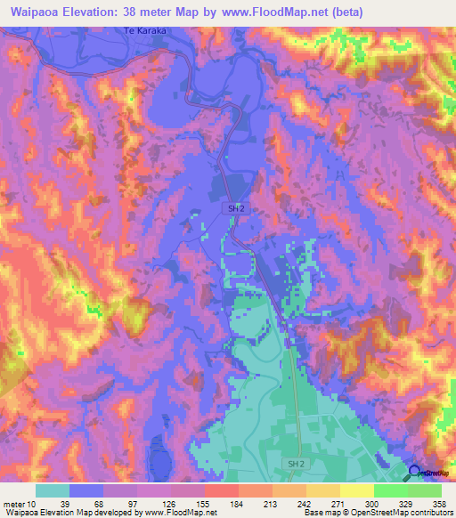 Waipaoa,New Zealand Elevation Map
