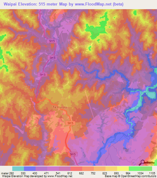 Waipai,New Zealand Elevation Map